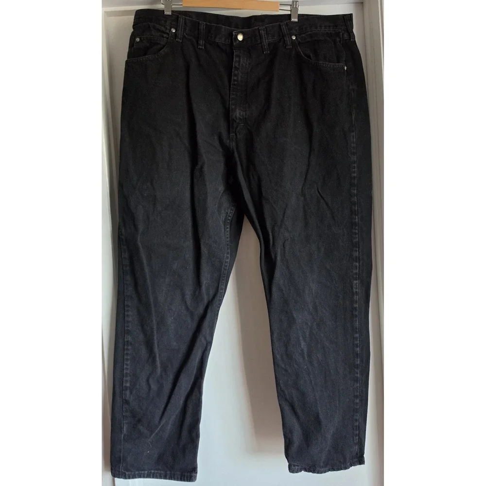 Wrangler Jeans Men's 44x32 Black Solid Cotton Straight Denim Pants Trousers